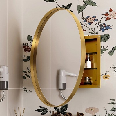 Round Metal Framed Medicine Cabinet With Mirror And Adjustable Shelves,Medicine Cabinets For Bathroom,Bathroom Storage Cabinet-Cuddlewood