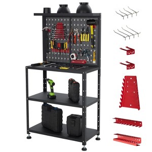 Workbench with Pegboard, Desktop Capicity , Heavy-Duty Steel Garage Workbench- with Hanging Kits and Storage Shelves, for Workshop, Garage - 1 of 4