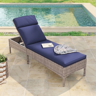Sonkuki Patio Lounge Chaise Chair with Gray Wicker Weather-Resistant Chair
