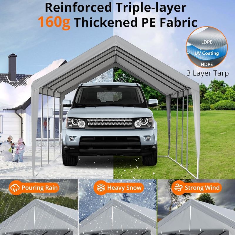 Car Canopy Garage Boat Party Tent 13x25 FT W/ Removable Sidewalls & Zipper Doors, 3 of 7
