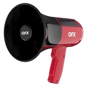 QFX® BT-1000 Rechargeable Solar Megaphone with Siren, Air Horn, Bluetooth®, and Digital File Playback in Red - 1 of 4