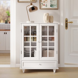 ACEPANO 36.22 in. H Modern Wooden Storage Cabinet with Double Glass Doors and Drawers-White - 1 of 4