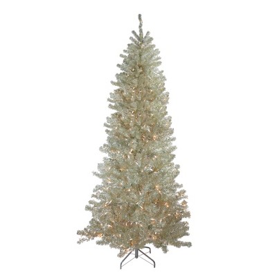 Northlight 9' Pre-Lit Artificial Christmas Tree Metallic Sheer Champagne Tinsel - Clear Lights