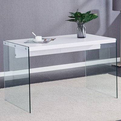 NicBex Dining Table for 4 Morden 47.2" Glass Dining Table Dining Room Table with Glass Base and Wooden Top for Dining Room