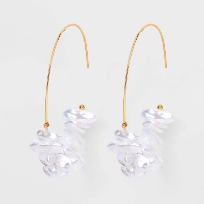 SUGARFIX by BaubleBar Pearl Hoop Earrings - Gold: Acrylic Statement Jewelry, 2.5" Length, Rubber Clutch