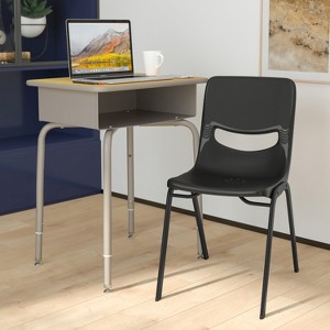 Emma and Oliver Desk/Chair Set with Metal Open Front Storage Box, Desktop, Metal Frame and Stackable Flex Comfort Classroom Chair - 1 of 4