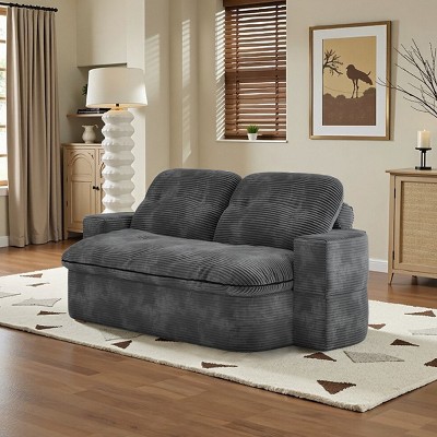 2-in-1 Corduroy Convertible Modular Sofa Bed with Memory Foam Mattress Saving Sleeper Sofa Bed for Living Room,Bedroom-The Pop Home
