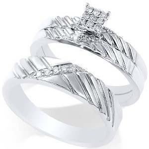 Pompeii3 1/4ct Diamond Engagement Matching Wedding Ring Set 14K White Gold - 1 of 4