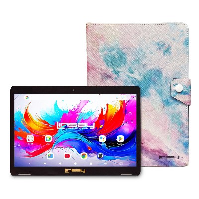 LINSAY 10.1"Octa Core  256GB Storage Android 15 Tablet with Pink Marble Case