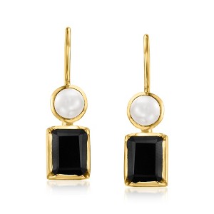 Ross-Simons Onyx and 4.5-5mm Cultured Pearl Drop Earrings in 18kt Gold Over Sterling - 1 of 4