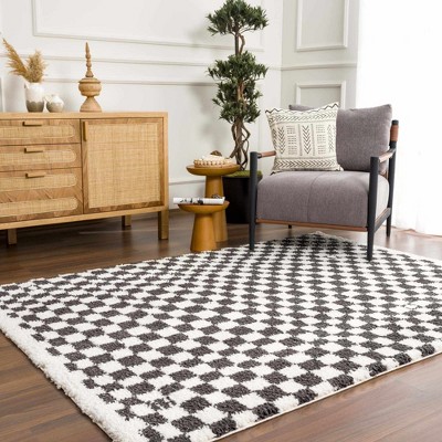 Hauteloom Kieu Black & White Checkered Shag Rug