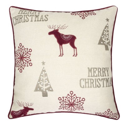 TopComfy Support Pillow Merry Christmas Embroidered Poly Linen Throw Pillow for Holiday Decor, Red, 17"*17"*10"