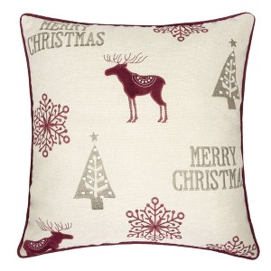 TopComfy Support Pillow Merry Christmas Embroidered Poly Linen Throw Pillow for Holiday Decor, Red, 17"*17"*10" - 1 of 4