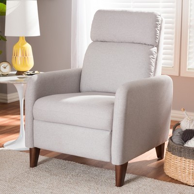 Casanova Light Gray Leather-Wood Modern Recliner Chair