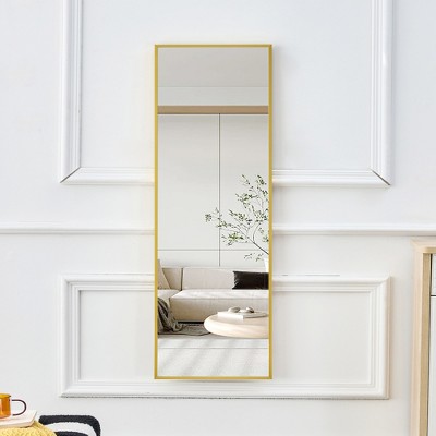 Vynxaria Aluminum alloy metal frame wall-mounted full-length mirror for porch,bathroom vanity mirror,floor-to-ceiling mirror,Gold