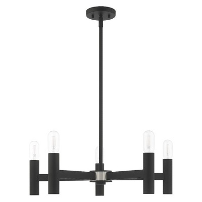 Black Industrial 5-Light Chandelier with Nickel Accents