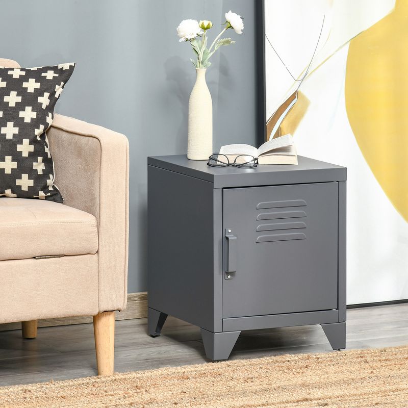 HOMCOM Industrial End Table, Living Room Side Table with Locker-Style Door and Adjustable Shelf, 2 of 7