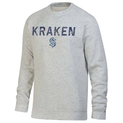 NHL Seattle Kraken Men's Long Sleeve Ash Gray Crew Neck Fleece Hooded Sweatshirt
