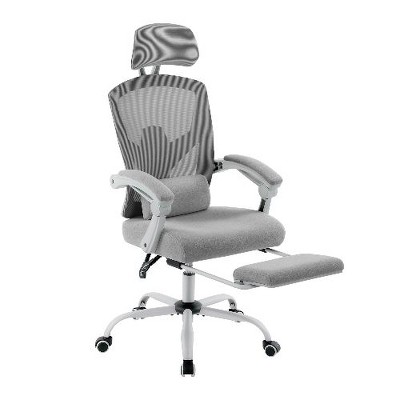 CAVINAS Ergonomic Office Chair with Retractable Foot Rest, High Back Mesh Desk Chair with Adjustable Headrest & Lumbar Pillow, Computer Desk Chair