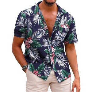 COOFANDY Mens Hawaiian Shirts Short Sleeve Casual Button Down Tropical Beach Shirt - 1 of 4