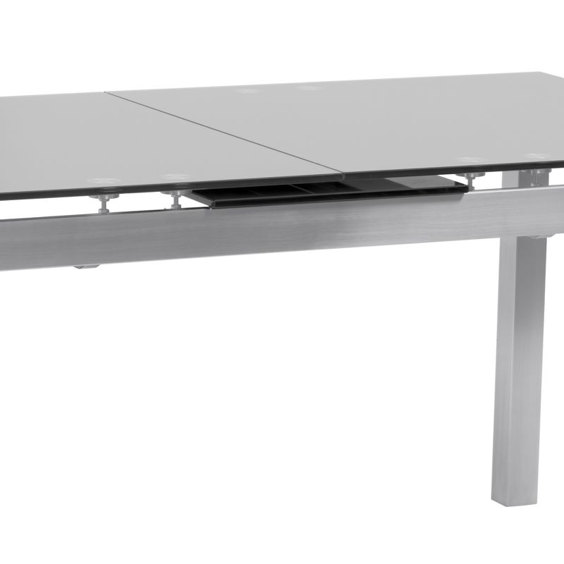 IvanExtendable Dining Table in Brushed Stainless Steel and Gray Tempered Glass Top - Armen Living, 5 of 9