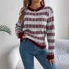 Coolmee Women's Crewneck Long Sleeve Striped Color Block Loose Knit Pullover Sweater Tops - 2 of 4
