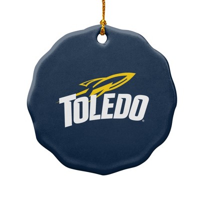 University of Toledo Rockets Logo Porcelain Scalloped Holiday Christmas Tree Ornament