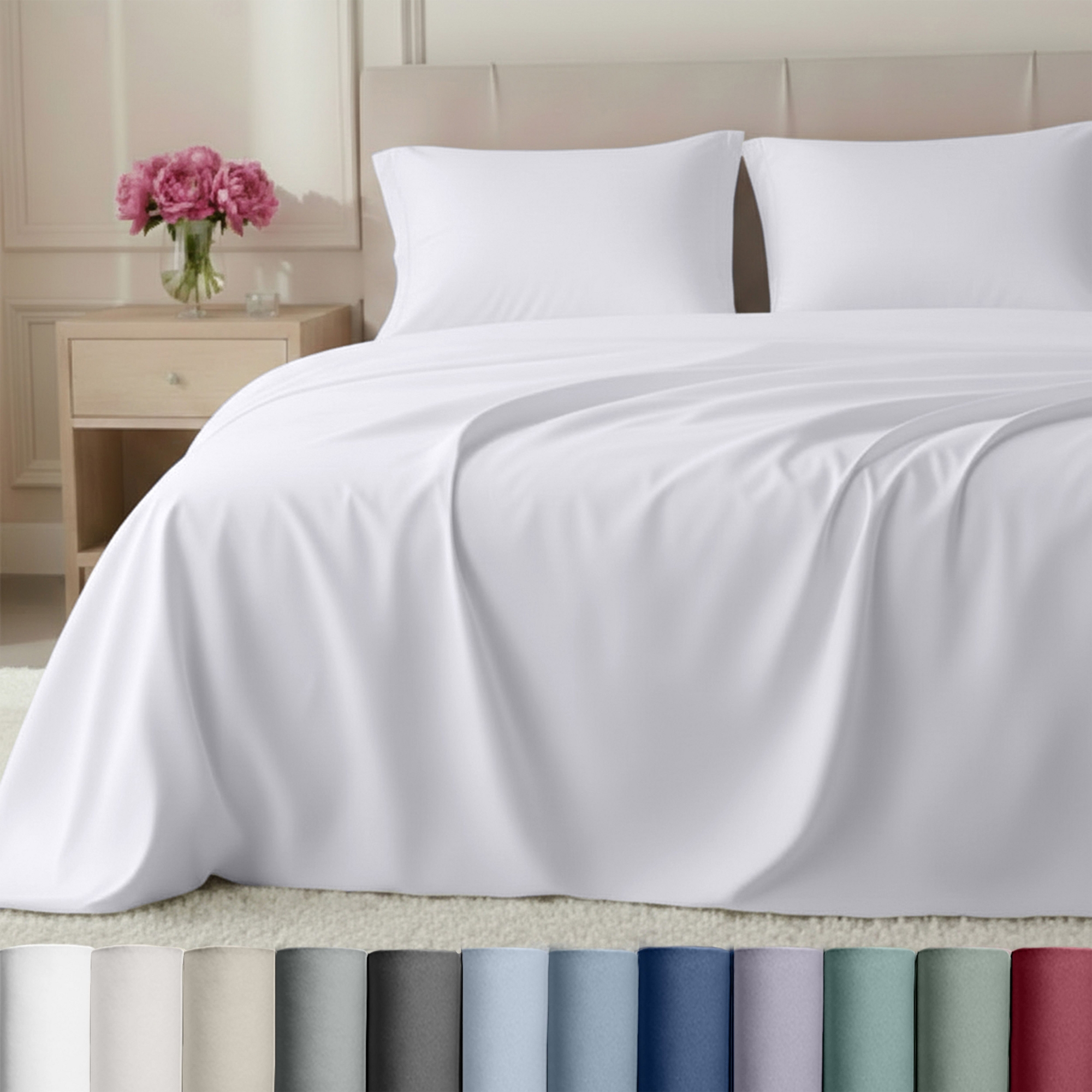 Bed Sheets Set - 800 Thread Count 100% Cotton Sheets, Deep Pocket, Soft & Breathable by California Design Den - Bright White, Queen
