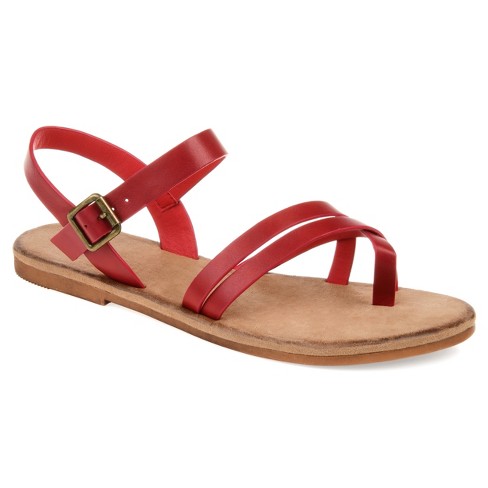 Journee Collection Womens Vasek Ankle Strap Flat Sandals Red 8 : Target