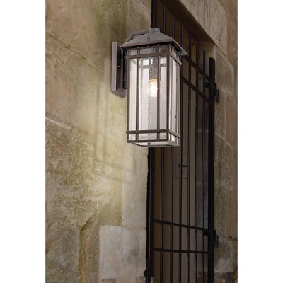 Bronze 19" Arts and Crafts Outdoor Wall Light with Seedy Glass