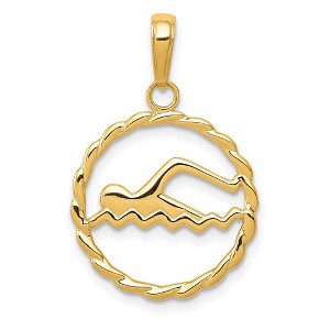 Black Bow Jewelry 14k Yellow Gold 16mm Swimming Pendant - 1 of 4