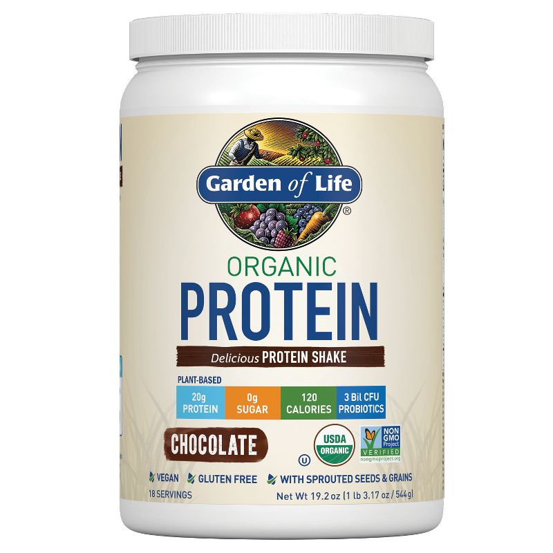 Garden of Life Organic Vegan Protein Plant Based Powder - Chocolate - 19.2oz, 1 of 6