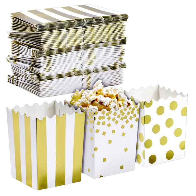 Blue Panda 60 Pack Mini Popcorn Boxes for Party, Gold Popcorn Containers for Movie Night Decorations, 3 x 4 In, 1 of 9