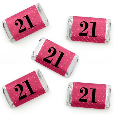 Big Dot of Happiness Finally 21 Girl - Mini Candy Bar Wrapper Stickers - 21st Birthday Party Small Favors - 40 Count