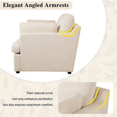 Beige Barrel Accent Chair with Wood Frame and Cushions