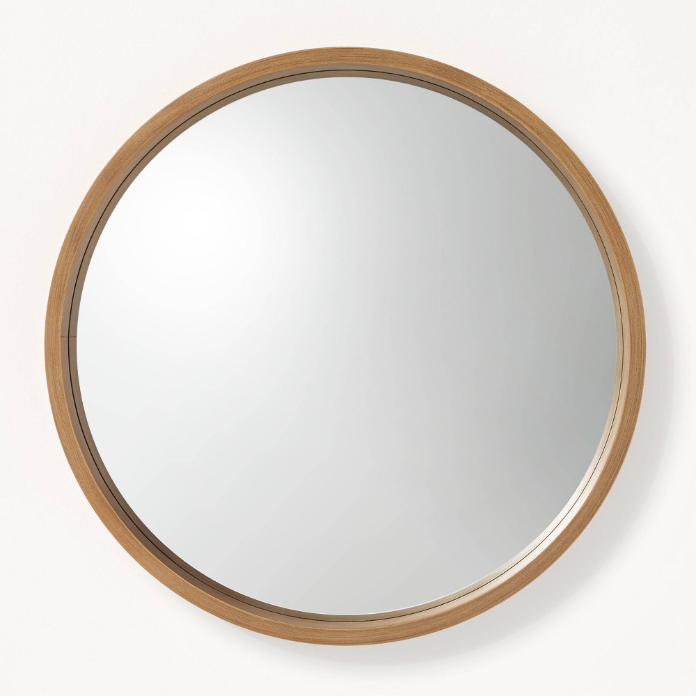 Photos - Wall Mirror 16" Round Wood Framed  Natural - Hearth & Hand™ with Magnolia