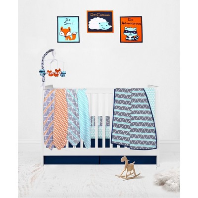 Bacati - Boys Triangles Aqua Navy 10 pc Crib Bedding Set with 4 Swaddling Blankets