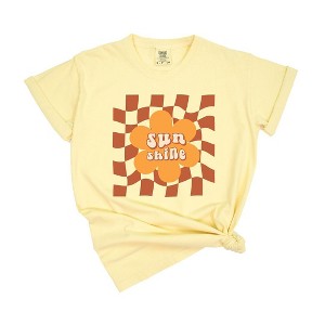 Simply Sage Market Women's Sun Shine Checkered Short Sleeve Garment Dyed Tee - 1 of 3