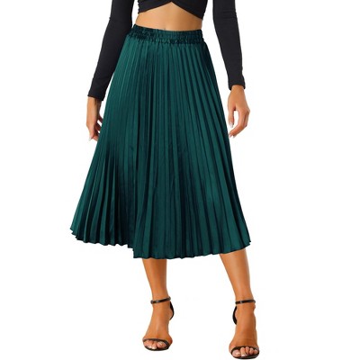 INSPIRE CHIC Women's Party Elastic Waist Metallic Shiny Accordion Pleated Midi Skirt