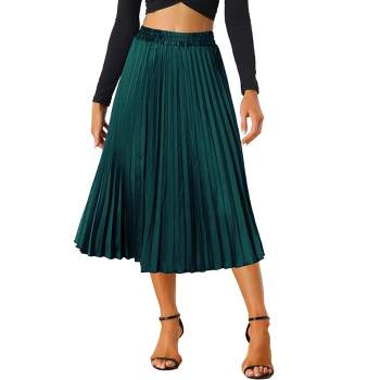 HERBATOMIA Pleated Midi Black Skirt High Elastic Waist A-line
