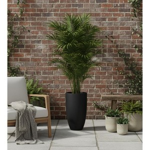 LeisureMod Crete Fiberstone Tapered Round Planter Pot with Drainage Holes, Weather-Resistant for Indoor/Outdoor Use - 1 of 4
