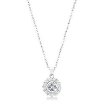 ShineHigh Bella Bridal Pendant Necklace with Cubic Zirconia in Clear, Pink, Purple, Peridot, or Yellow-Rhodium Plated, Classic Round Solitaire Design
