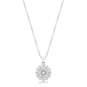 ShineHigh Bella Bridal Pendant Necklace with Cubic Zirconia in Clear, Pink, Purple, Peridot, or Yellow-Rhodium Plated, Classic Round Solitaire Design - 1 of 1