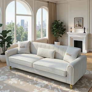 87.4'' Plush Fabric 3-Seater Sofa with High-Resilience Foam, Pocket Springs, Metal Legs, Plush Upholstery, and Modern Design - 1 of 4