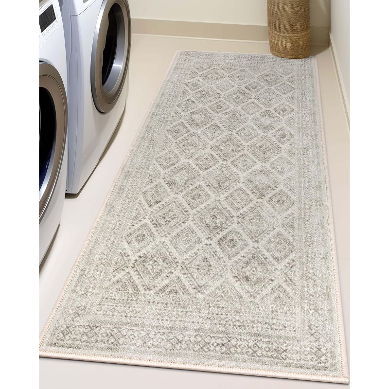 Well Woven Kings Court Sana Ivory & Grey - Non-Slip Rubber Backed Moroccan Diamond Rug - Perfect for Hallway, Entryway & Kitchen - Washable, Low Pile, 3 of 10