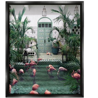 Stupell Industries Tropical Flamingo Pool Resort Framed Floater Canvas Wall Art