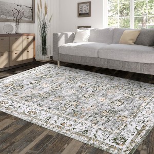 Vintage Persian Area Rug Farmhouse Floral Machine Washable Rug, Stain Resistant Non-Slip - 1 of 4