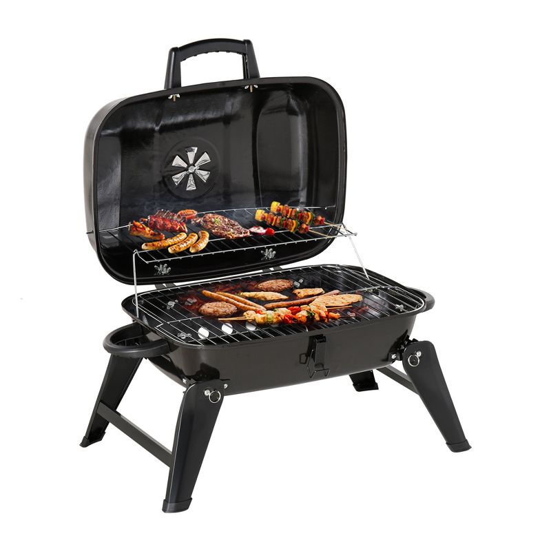 Outsunny 14" Portable Grill, Small Charcoal Grill for Outdoor Cooking, BBQ, Camping, Tailgating, Enamel Coated, Vent, Folding Legs, Black, 4 of 9