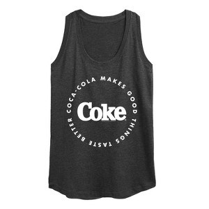 Women's Coca-Cola Coke Makes Things Taste Better Graphic Racerback Tank - Heather Charcoal - Small - 1 of 4