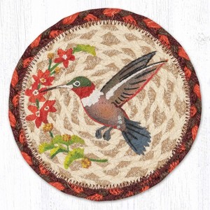 Earth Rugs Wildlife Hummingbird Round Coaster – 7"x7" Braided Jute with Hand-Stenciled Hummingbird, Rustic Nature Design - 1 of 3
